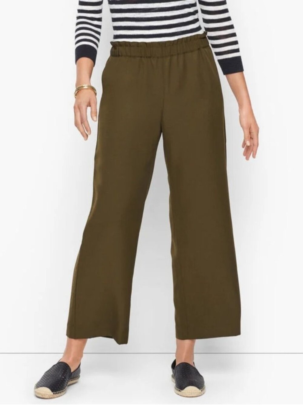 New Talbots Slub Tencel Wide Leg Crop Pull On Pants Size 2X Green Olive